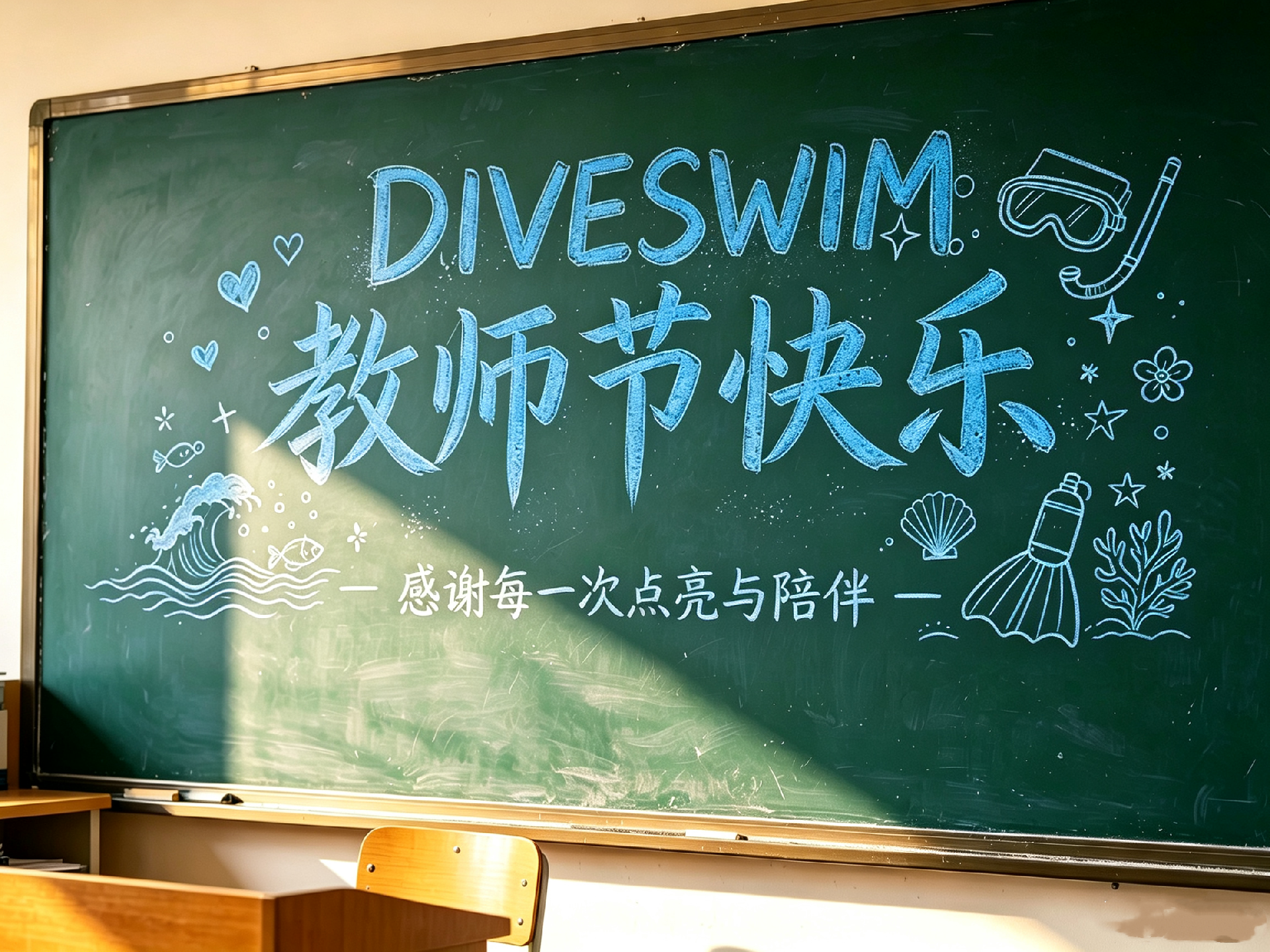 教室黑板背景的教师节快乐照片(含潜水元素).png